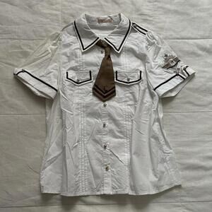 Amavel White and brown collar shirt with tie. Perfect for cosplay preppy styling